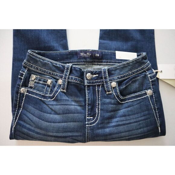Miss Me M9176BV Women's Sz 26 Dark Blue Aztec Haze Mid-Rise Bootcut Jeans - Picture 4 of 14